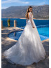 Beaded V Neck Ivory Sparkly Tulle Wedding Dress